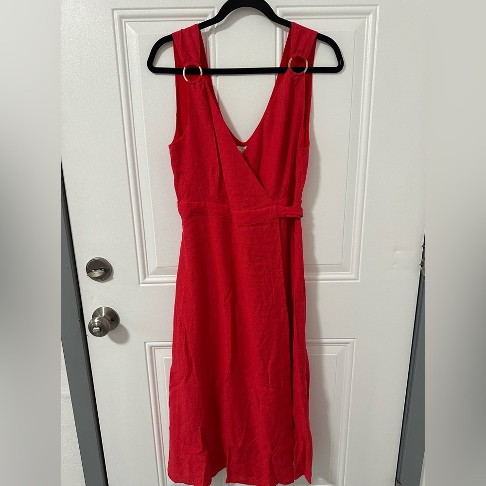 Joh Apparel Red Wrap Midi Dress Gold Ring Straps Sleeveless Size M NWT